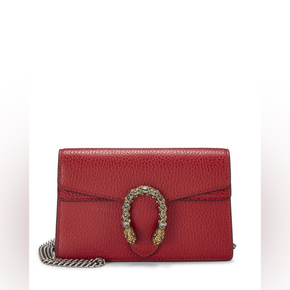 Gucci Red Leather Mini Shoulder Bag with Gold-Tone Chain